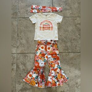 3-4T Girls Young Wild and Three Birthday Top and Bell Bottoms set